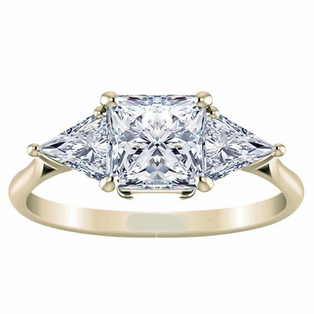Princess and Trillion Cut Diamond Three Stone Ring