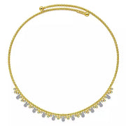 Flexible Beaded Collar Necklace with Diamond Pave` Drops