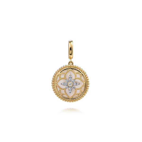 Diamonds with Mother of Pearl Gold Medallion Pendant