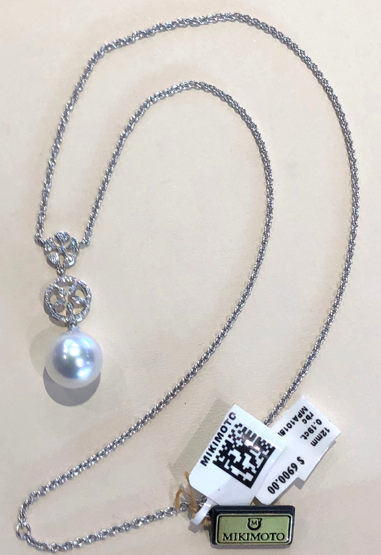 Mikimoto White South Sea Pearl and Diamond Pendant Necklace in 18K White Gold