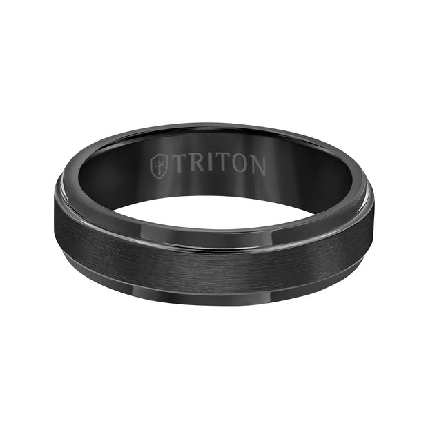 6mm Black Tungsten Carbide Satin Finish Flat Center with Bright Step Edge Comfort Fit Band.