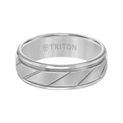 7mm White Tungsten Carbide Flat Satin Finish Center with Bright Diagonal Cuts and Rims Comfort Fit Band