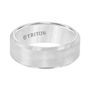 8mm Bevel Edge White Tungsten Carbide Comfort Fit Band with Satin Finish Center and Bright Polished Edge