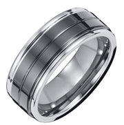 8mm Tungsten Carbide Bright Polished Comfort Fit Band with Black Ceramic Inlay