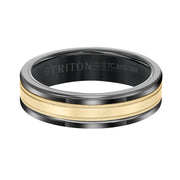 6mm Band with Black Tungsten Exterior and Flat Milgrain 14K Yellow Gold Core
