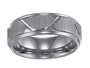 8mm Black Tungsten Carbide Step Edge Comfort Fit Band with Vertical Satin Finish and Bright Edges and Cuts