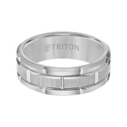 8mm Black Tungsten Carbide Bevel Edge Comfort Fit Band with Vertical Satin Finish Center and Bright Edges and Cuts