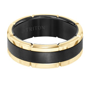 8MM White Tungsten Carbide Flat Comfort Fit Band W/Brush Center Yellow Rims