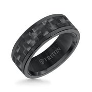 8MM Comfort Fit Black Tungsten Carbide with Black 3K Carbon Fiber Insert Center & Bright Rims