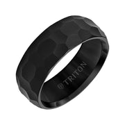 8mm Black Tungsten Carbide Edge to Edge Band with Hammered Pattern