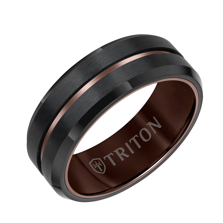 8MM Espresso Tungsten Carbide Ring - Satin Finish with Center Line