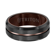8MM Espresso Tungsten Carbide Ring - Satin Finish with Center Line