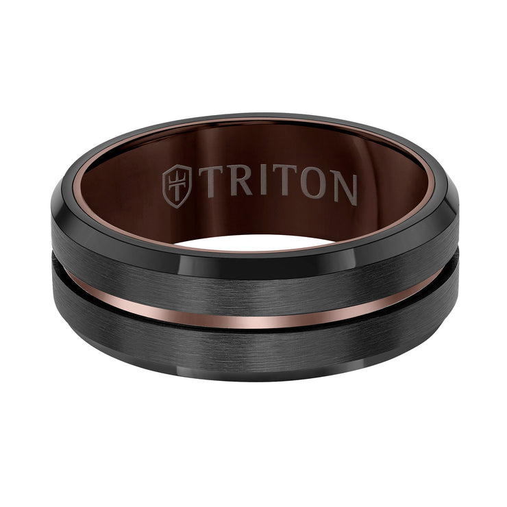 8MM Espresso Tungsten Carbide Ring - Satin Finish with Center Line