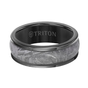 8MM Black Tungsten Carbide Base with Rd Rims/Meteorite Insert Engraved Band
