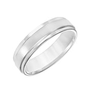 Mens wedding band with satin finish and round edges with  flat profile
