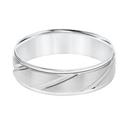 Mens Wedding Band with Brush Finish and Polished Diagional Cuts and Polished Round Edge