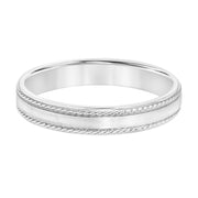 Mens Wedding Band with Brush Finish and Side Rope Detail and Polished Round Edge