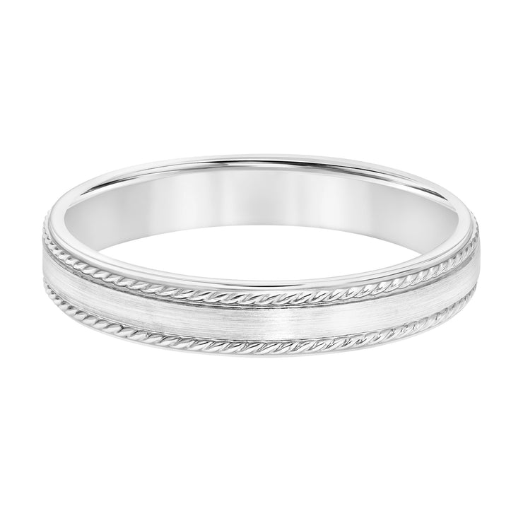 Mens Wedding Band with Brush Finish and Side Rope Detail and Polished Round Edge