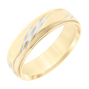 Mens Wedding Band with Vertical Fine Line Finish and Diagional Swiss Cuts and Round Edge