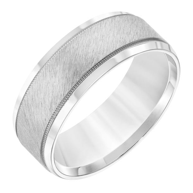 Mens Wedding Band with Satin Finish Milgrain Accents and Polished Round Edge