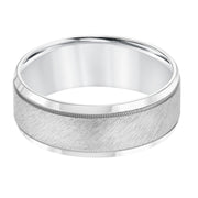 Mens Wedding Band with Satin Finish Milgrain Accents and Polished Round Edge