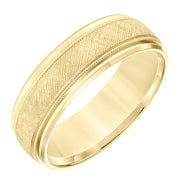 Mens Wedding Band with Florentine Finish and Milgrain Accents and Polished Flat Edge