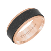 8MM Tungsten RAW Black DLC + 14K Rose Gold Ring - Flat Profile and Step Edge