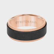 8MM Tungsten RAW Black DLC + 14K Rose Gold Ring - Flat Profile and Step Edge
