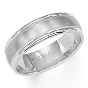 Comfort Fit wedding band with brushed finish, milgrain and rolled edges