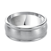 Comfort Fit wedding band with brushed finish, milgrain and rolled edges