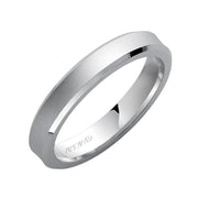 Comfort Fit, engraved wedding band with beveled edges and satin finish