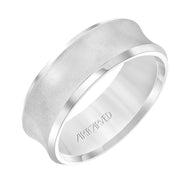 Comfort Fit, engraved wedding band with beveled edges and satin finish