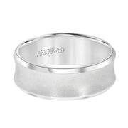 Comfort Fit, engraved wedding band with beveled edges and satin finish
