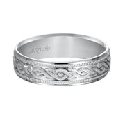 Comfort Fit, engraved wedding band with milgrain detail and flat edgess
