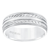 7MM Comfort Fit Wedding Band with a Wheat Motif and Milgrain Accent with Milgrain Edges