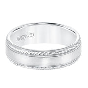 6.5 MM Comfort Fit Wedding Band with Satin Finish, Rope and Milgrain Accent with Milgrain Edges