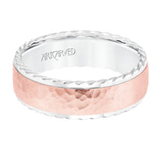 7MM Wedding Band with Hammered Finish  Rope Edge Detail and Dome Profile Please note hand hammered styles will have slight variations due to the nature of the manufacturing process