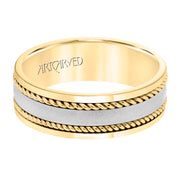7MM Wedding Band with Satin Finish, Rope Inlay Detail and Polished Edges