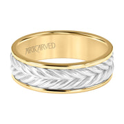 7MM Mens Wedding Band -  Brushed Finish with Braided Center Design and Round Edge