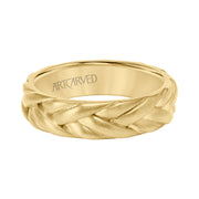 6MM Mens Wedding Band - Brush Finish with Braided Design and Flat Edge