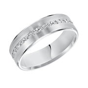An Exquisite Row Diamonds Satin Finish and Rolled Edges Perfect the Luxurious Design of this Comfort Fit Wedding Band