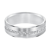 An Exquisite Row Diamonds Satin Finish and Rolled Edges Perfect the Luxurious Design of this Comfort Fit Wedding Band