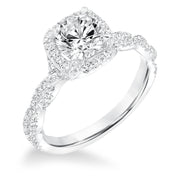 Contemporary Diamond Halo with Twisted Shank Engagement Ring