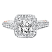 Diamond Halo with Filigree Accents and Milgrain Engagement Ring