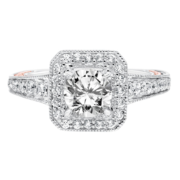Diamond Halo with Filigree Accents and Milgrain Engagement Ring