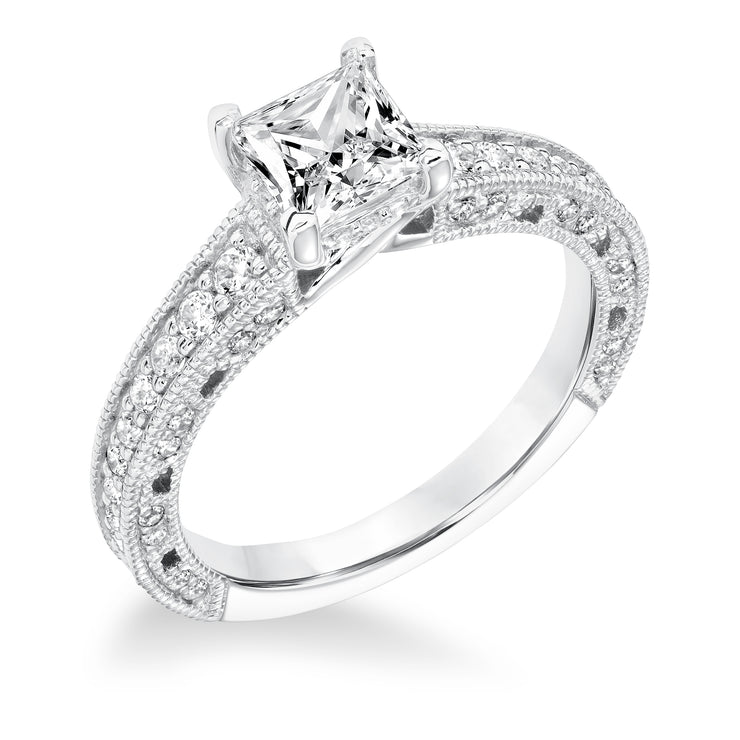 Vintage Diamond With Filigree Accents And Milgrain Engagement Ring