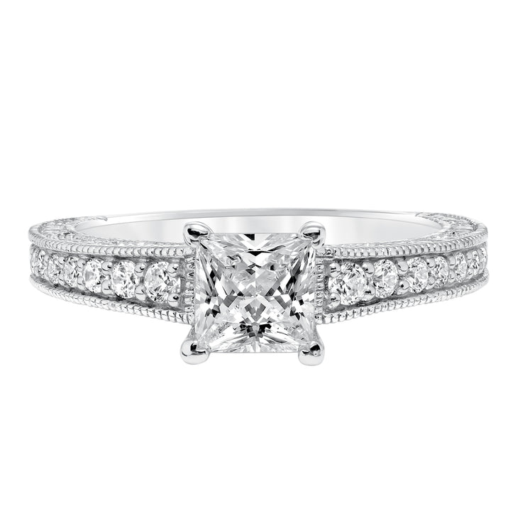 Vintage Diamond With Filigree Accents And Milgrain Engagement Ring