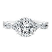 Contemporay Diamond Halo With Split Shank Engagement Ring