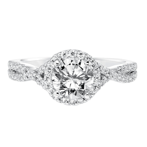Contemporay Diamond Halo With Split Shank Engagement Ring
