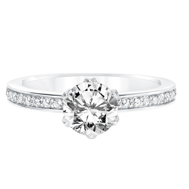 Diamond Prong Set Engagement  Ring with Diamond Shank